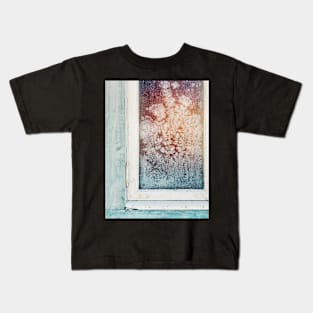 Wintertime - Closeup of Ice Crystals in Old Window Kids T-Shirt